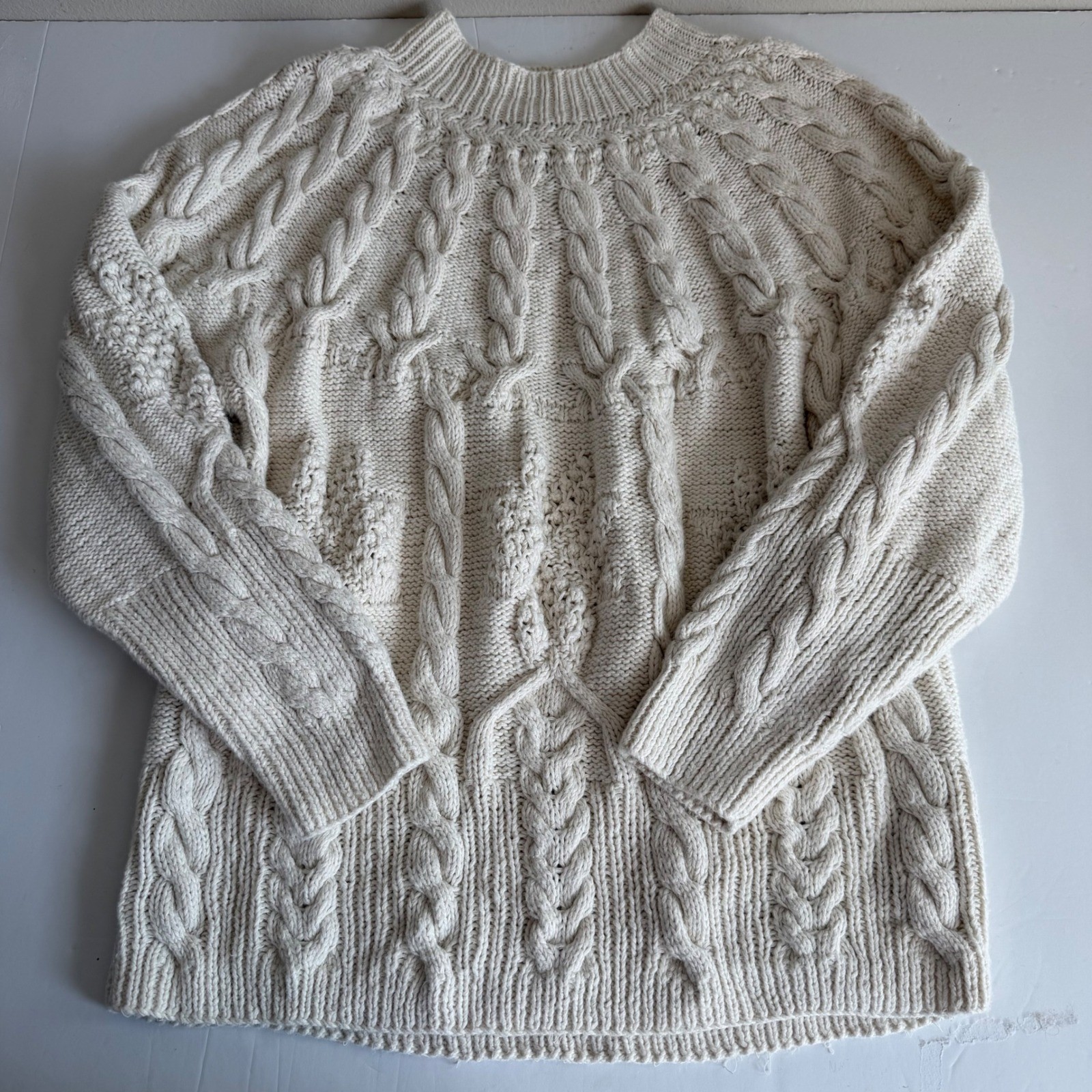 Vintage Fisherman Cable Knit Sweater XL Cream Chunky Cottage Cabincore 90s