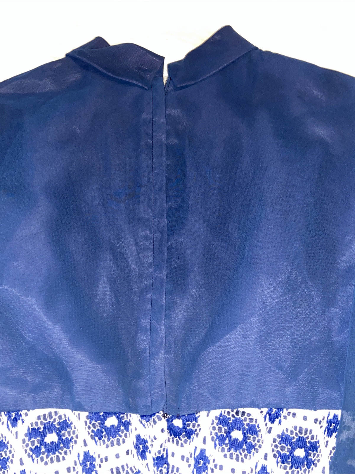 Vintage Union Made ILGWU AFL-CIO 1955-1995 Blue/white Sheer Puff Sleeves Size 18
