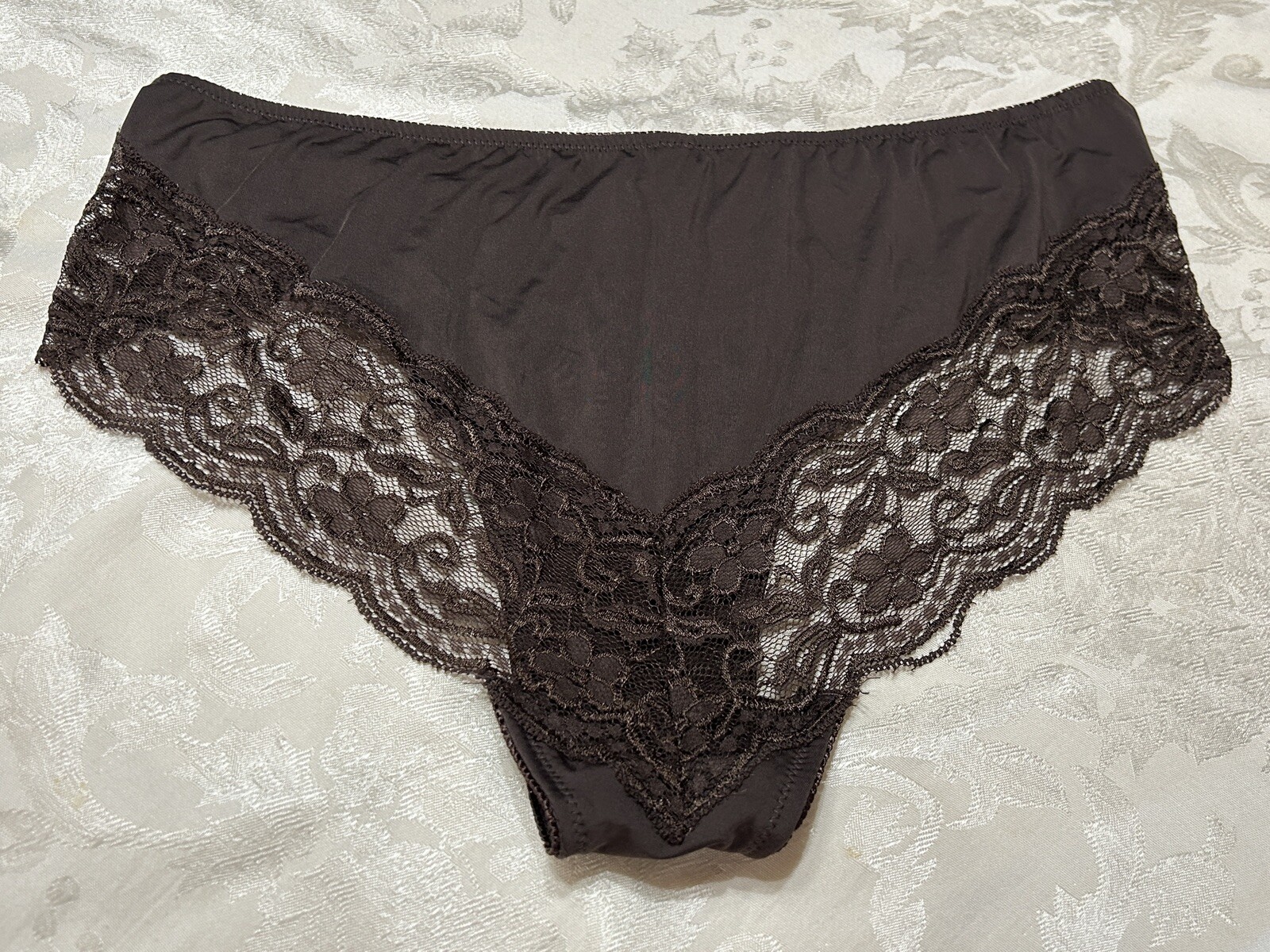 Vtg Unbranded 170593X Sheer Lace Polyester Cheeky Hipster Sz 10 Brown Panties