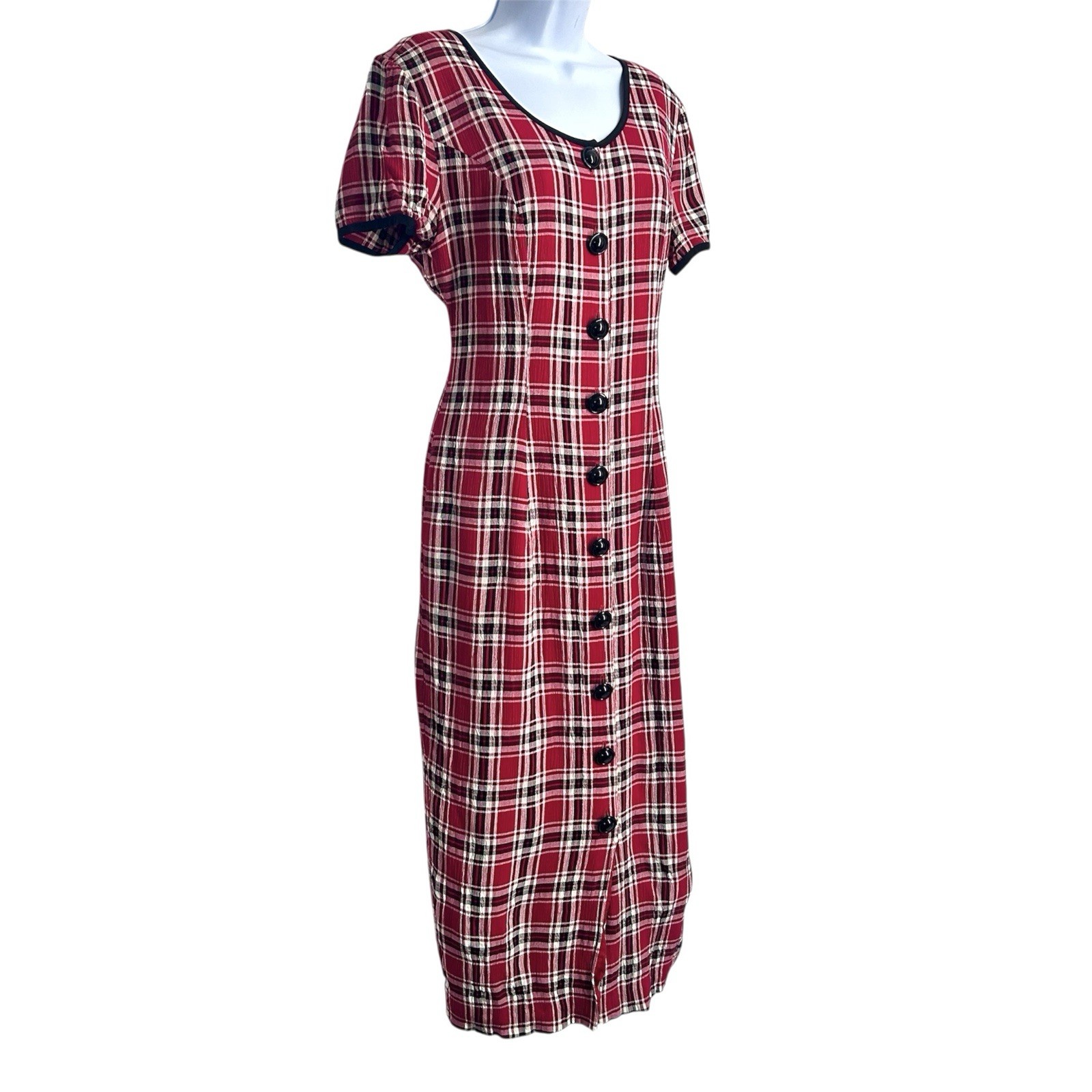 Misty Lane Vintage Red Plaid Midi Dress Size 8 Union Made USA Ralph Lauren Xmas
