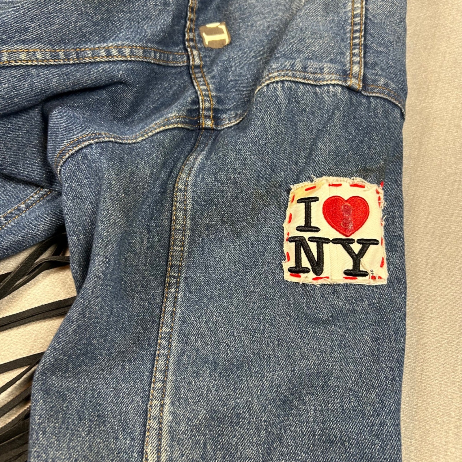 Denim Gear DIY Punk Custom Fringe Jean Jacket XXL Blue Distressed Eat The Rich