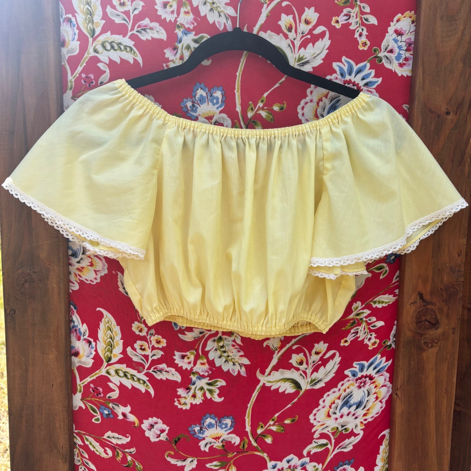 70’s Style Butter Yellow Lace Trim Prairie Renfair Crop Top Women’s One Size