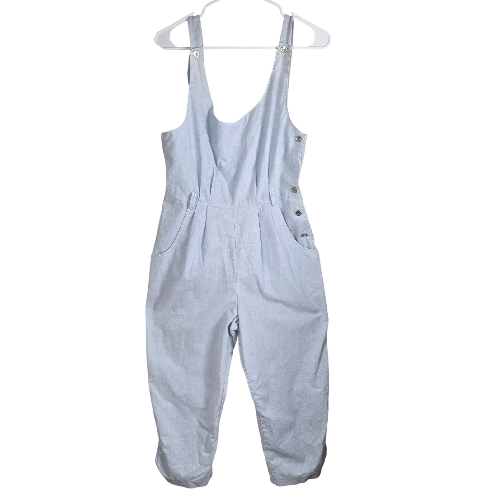 Vintage Joni Blair of California Linen Jumpsuit Overalls Light Blue Flaws