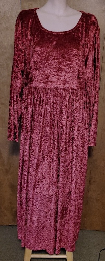 Vintage Moda Int’l Crushed Velvet or Velour Maroon Dress, Made in USA, Sz. 14
