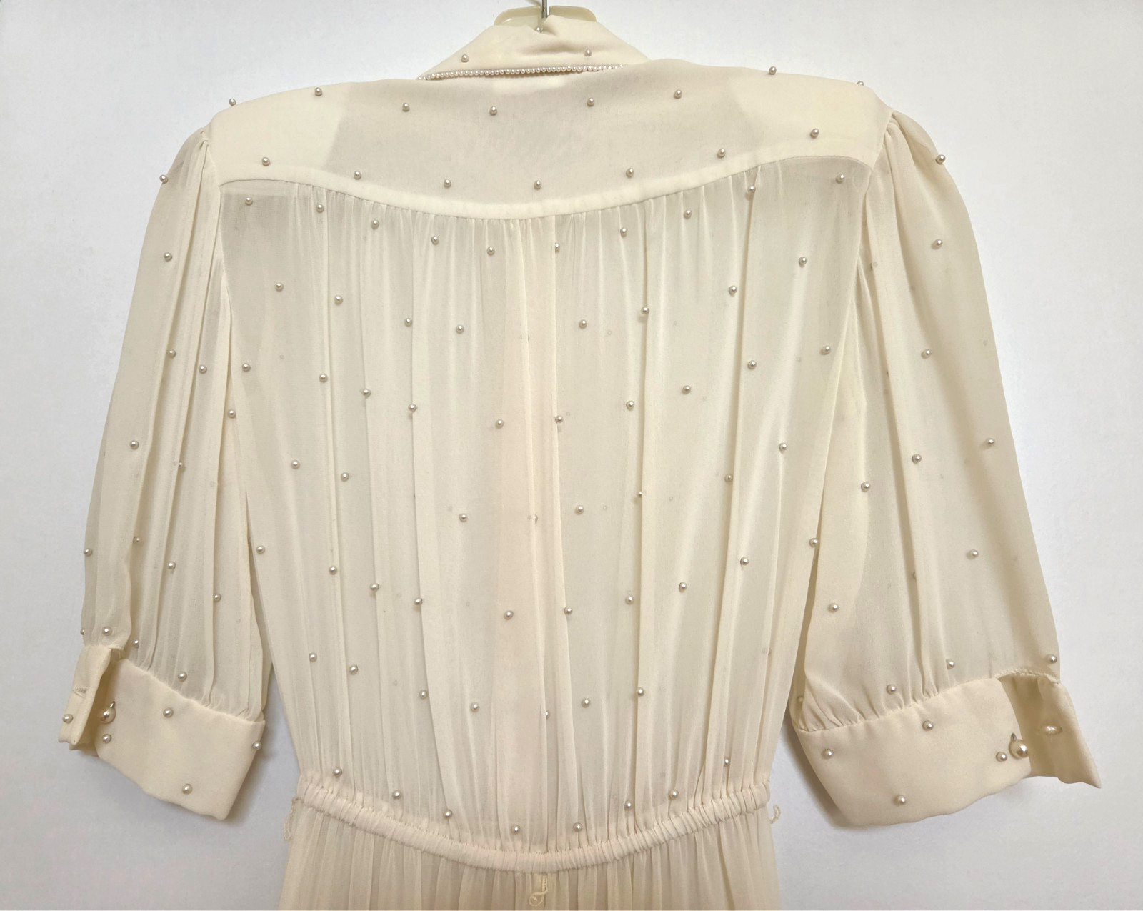 Vintage Bonnie Strauss Sheer Off White Peal Embellished Dress