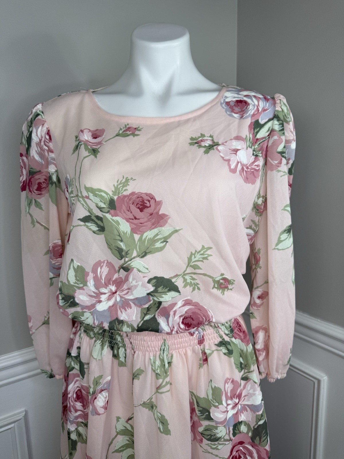 Vintage Sears The Fashion Place 1970s Pink Floral Dress Womens Sz 15/16 F