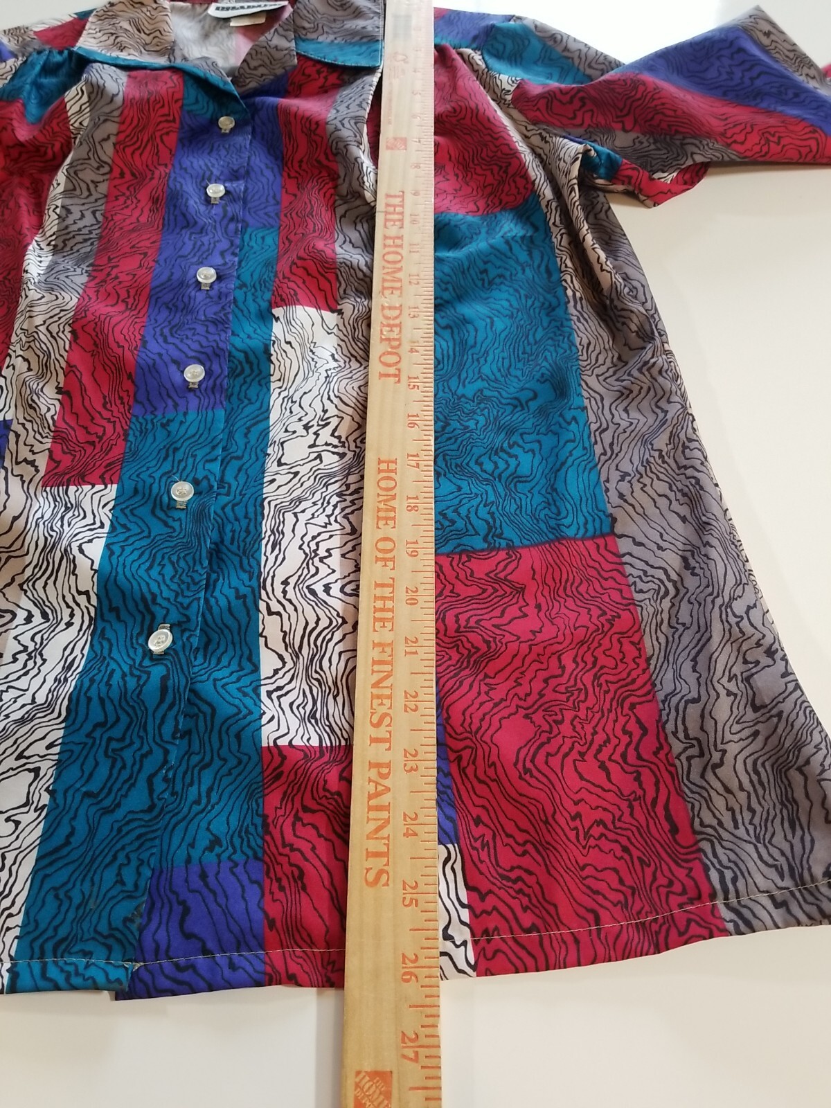 Bradley Top Womens 14 Vintage 70s Patchwork Print Long Sleeve Button Silky
