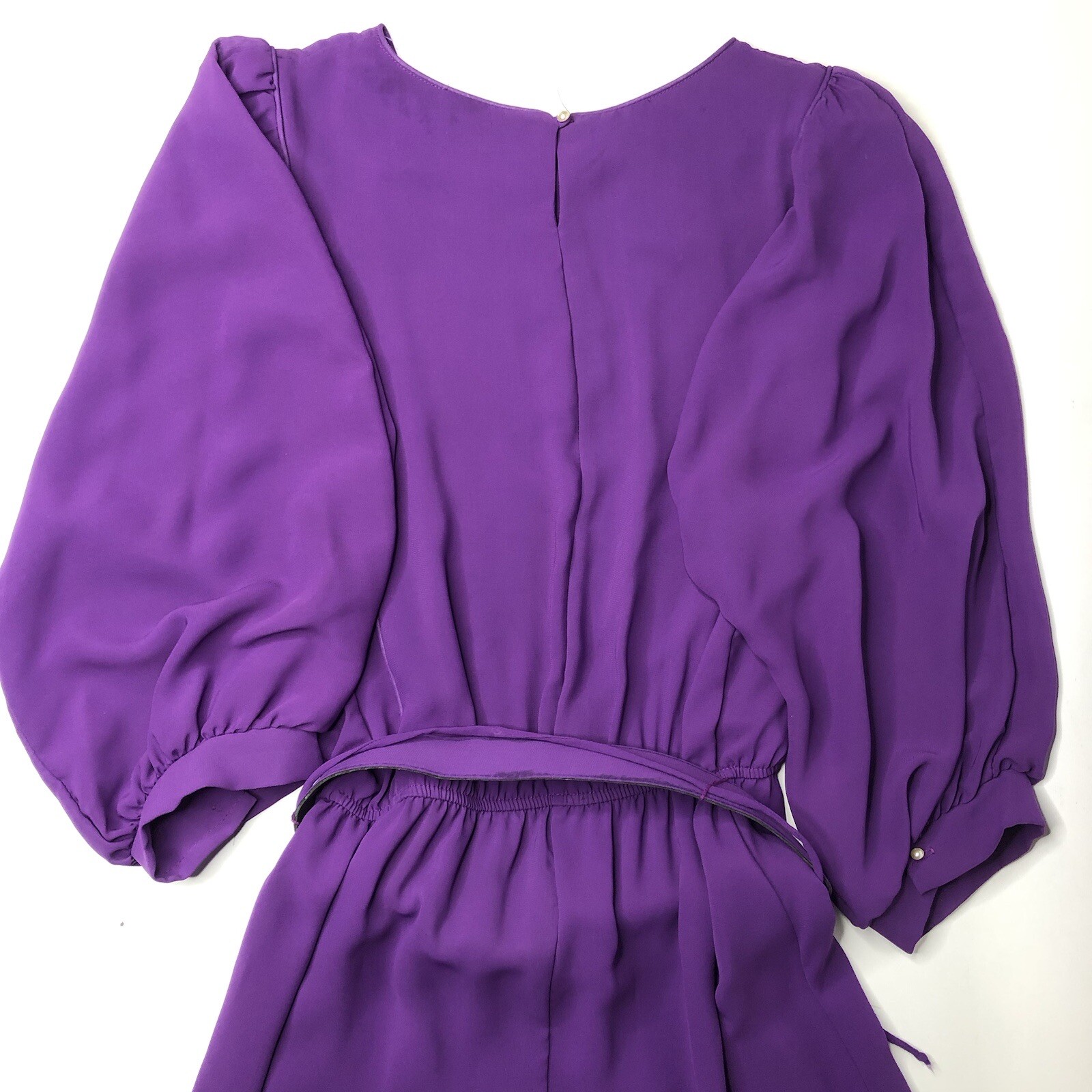 VTG 70s 80s Luci Pellini Balloon Sleeve Midi Dress in Plum Purple + Belt Fits: L