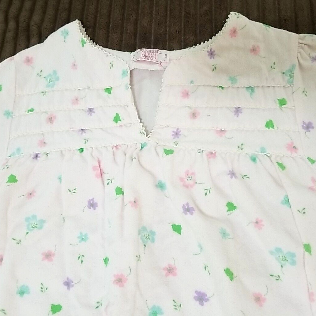 Vtg Sears Roebuck Long Flannel Nightgown Womens L 16-18 Pink Floral Granny 70s