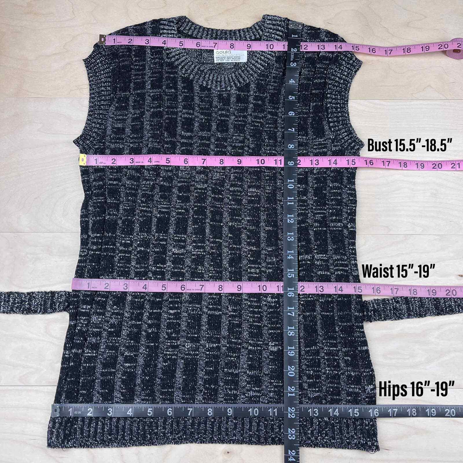 Vintage 1970s Black and Silver Sleeveless Belted Sweater – S/M