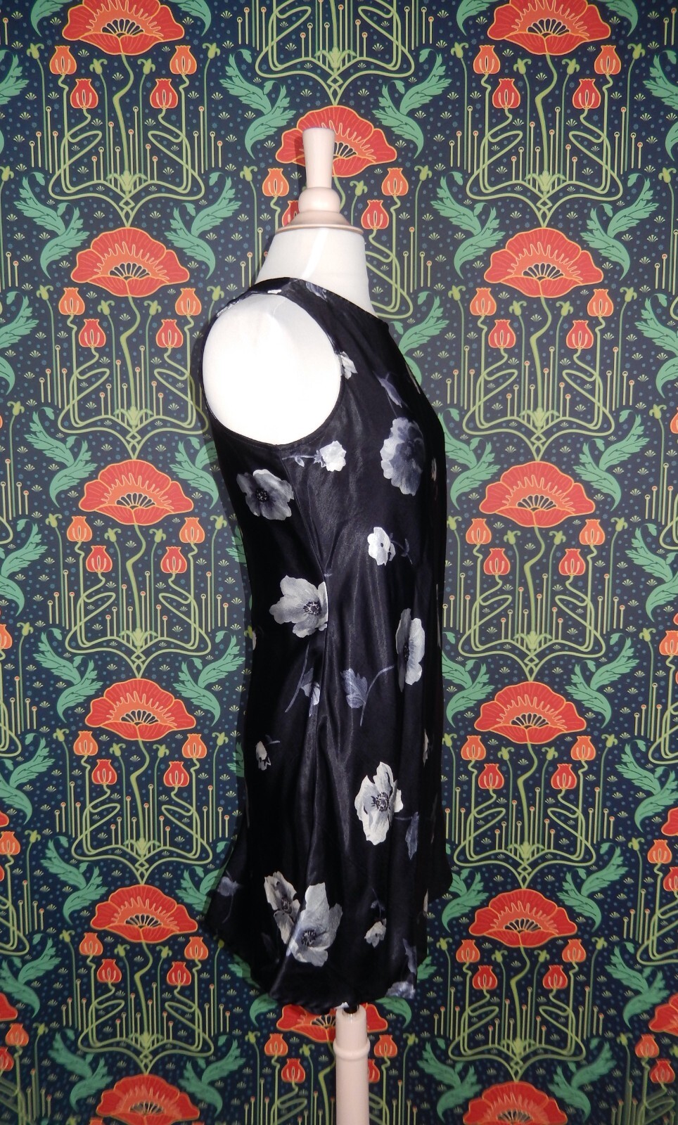 Vintage 90’s Y2K Navy Blue Floral Grunge Satin Mini Sleeveless Slip Dress