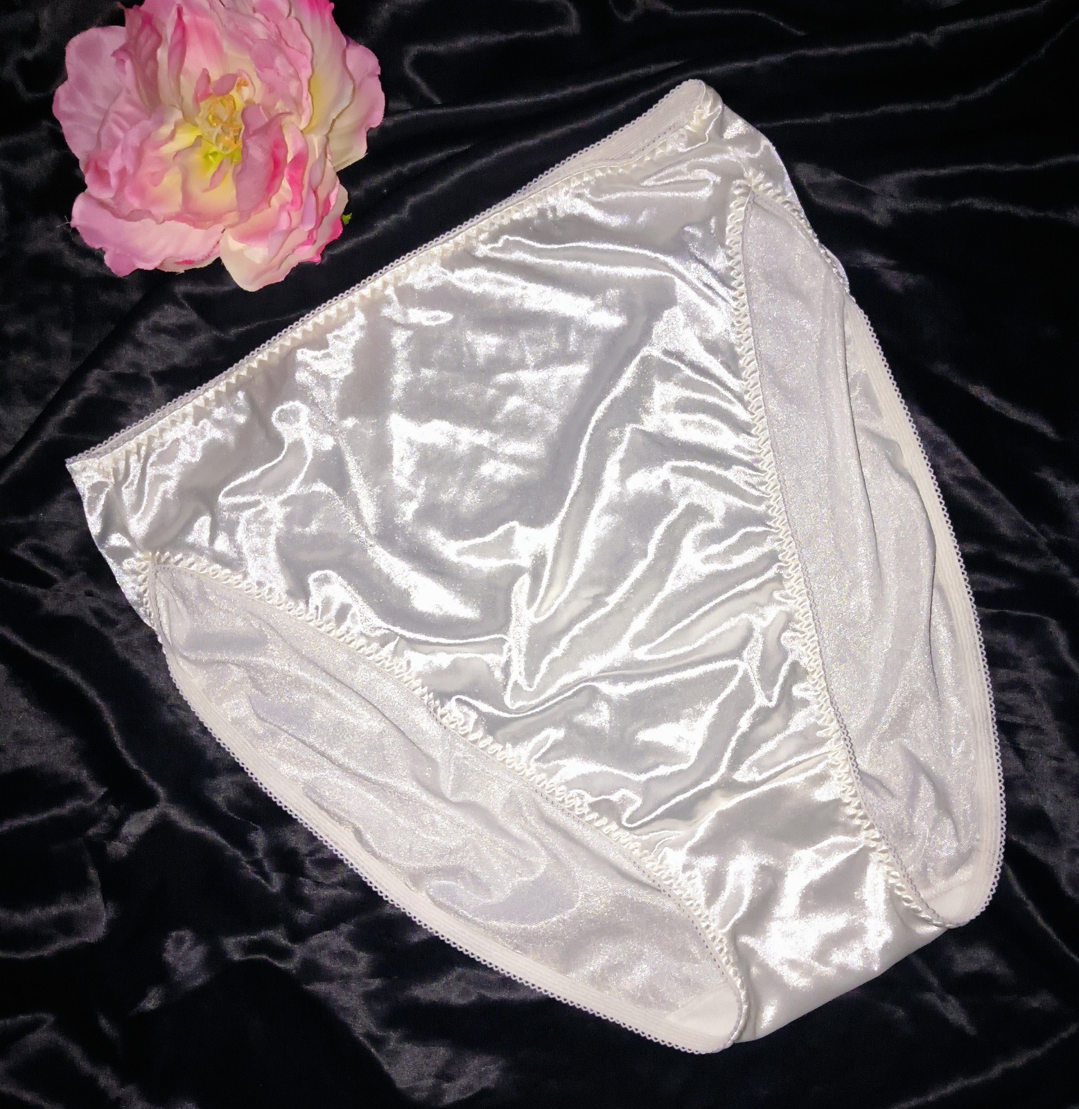 Vintage UNION-MADE NOS White Second Skin Satin Hi Cut Leg Bikini Panties-XL/1X