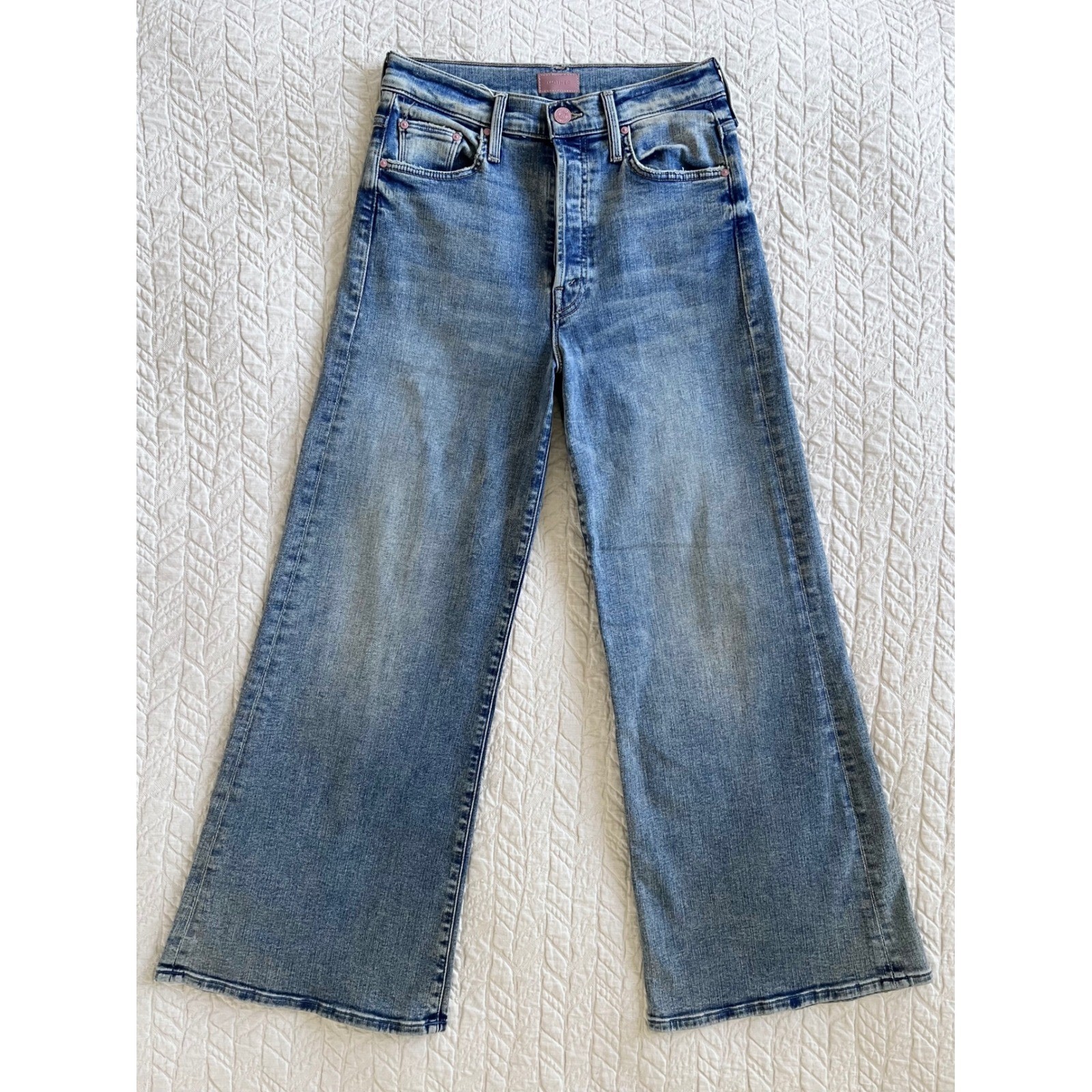 MOTHER The Tomcat Roller Ankle 27 Light Blue Jeans Wide Leg Crop