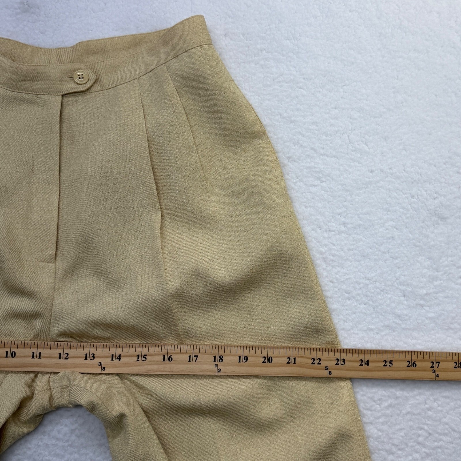 VTG Kasper 2PC Pant Suit Linen Look Pleated Lined Pockets Yellow Career Size 6P