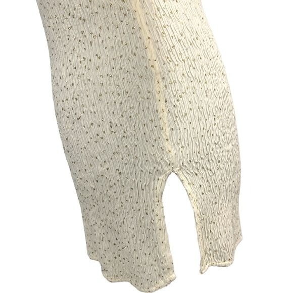 VTG Ivory w/ Gold metallic Dots COPY CATS Long Sleeve Crinkle Mini Dress L/XL