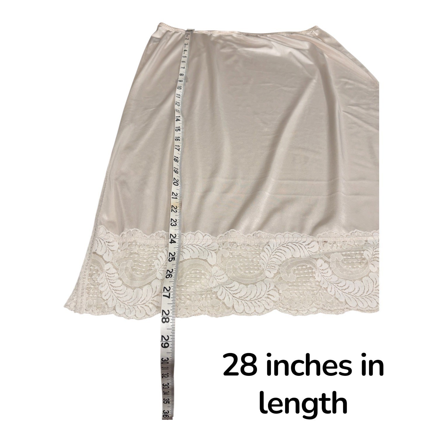 Vintage Applause Satin Half Slip Skirt Lace Hem Side Slit Ivory USA Made