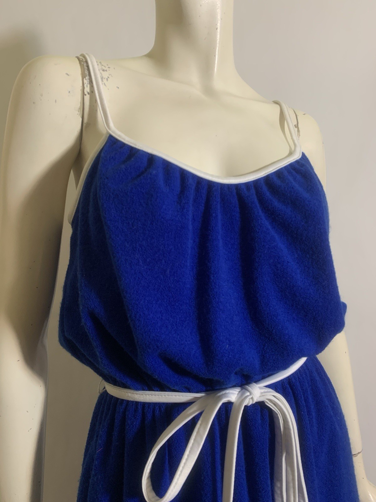 True Vintage Royal Blue Terry Cloth Summer Swim Sun Dress 1980s