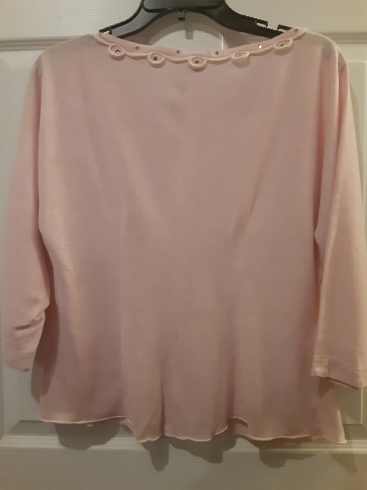 Vtg Blouse Top Weber Pink Acrilan Scoop Neck Sz 34 Rhinestones