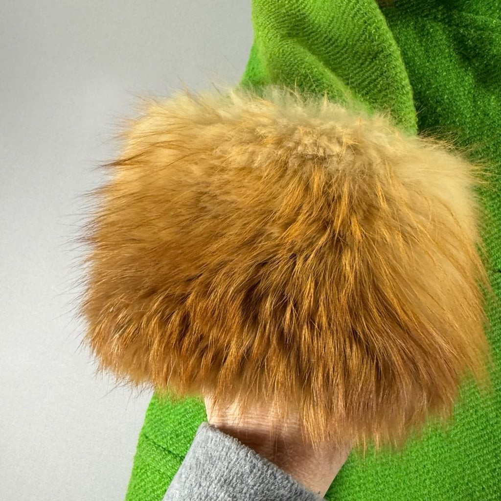 Vintage Green Wool Fur Collar Coat With Yellow Buttons