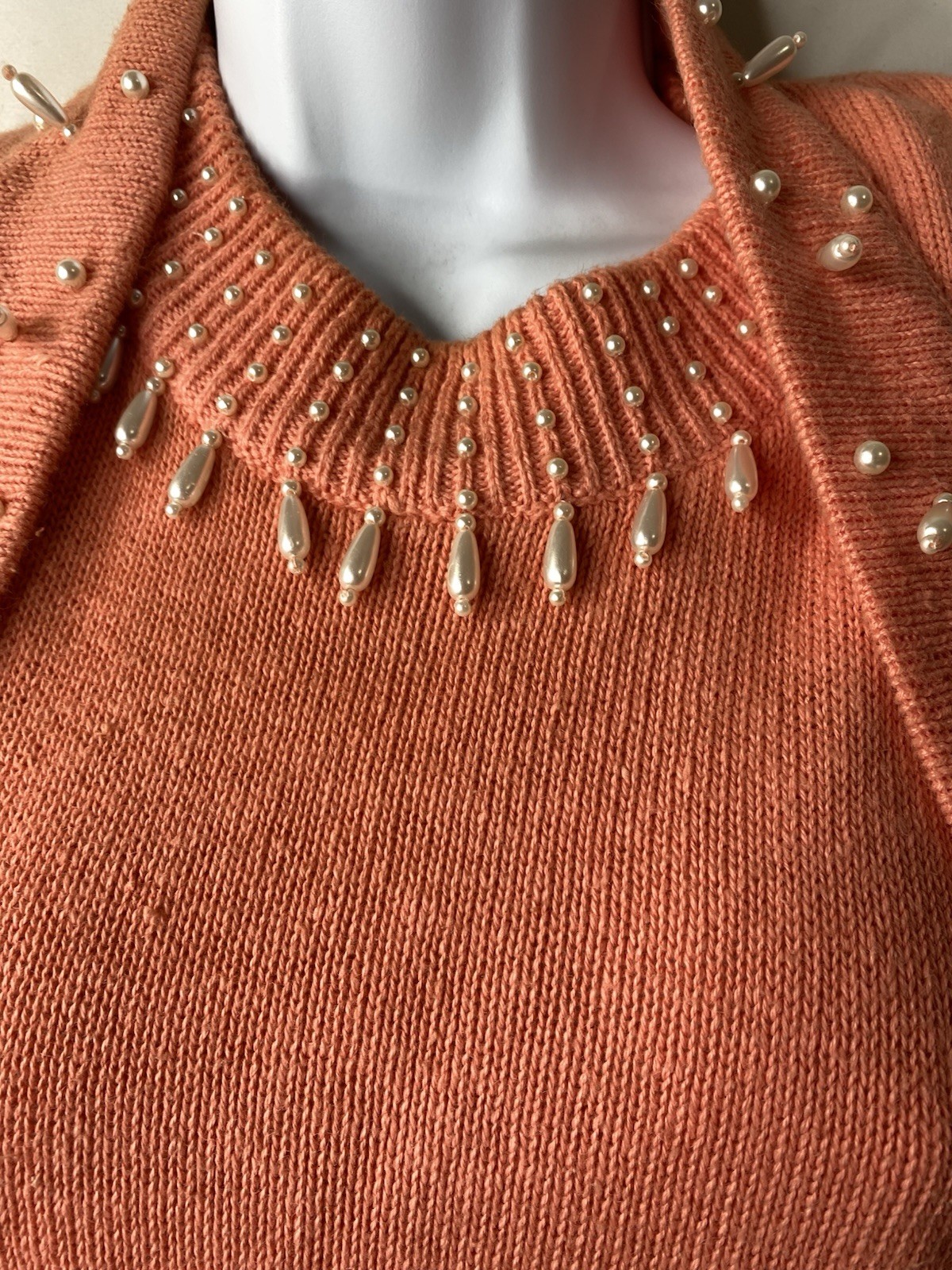 Vintage 80s Cervelle Beaded Easter Sweater Dress With Vest Size Large Peach Warm