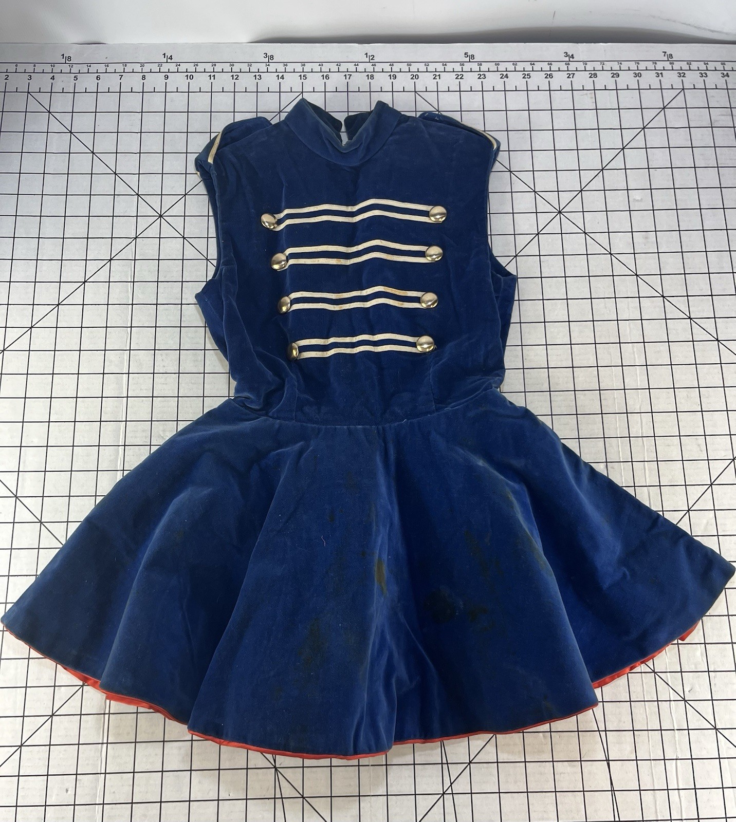 VTG 50s 60s Blue Velvet Majorette Marching Band Costume Dress Military Uniform