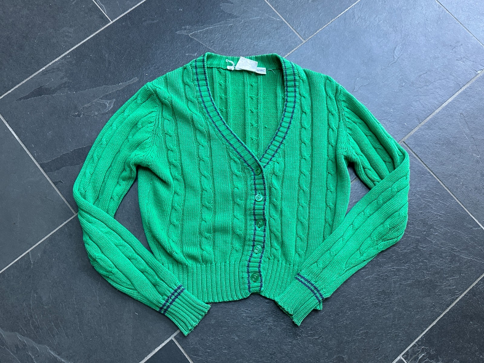 Vintage 1990s Green Ramie and Cotton V Neck Cardigan Sweater Clipper Bay
