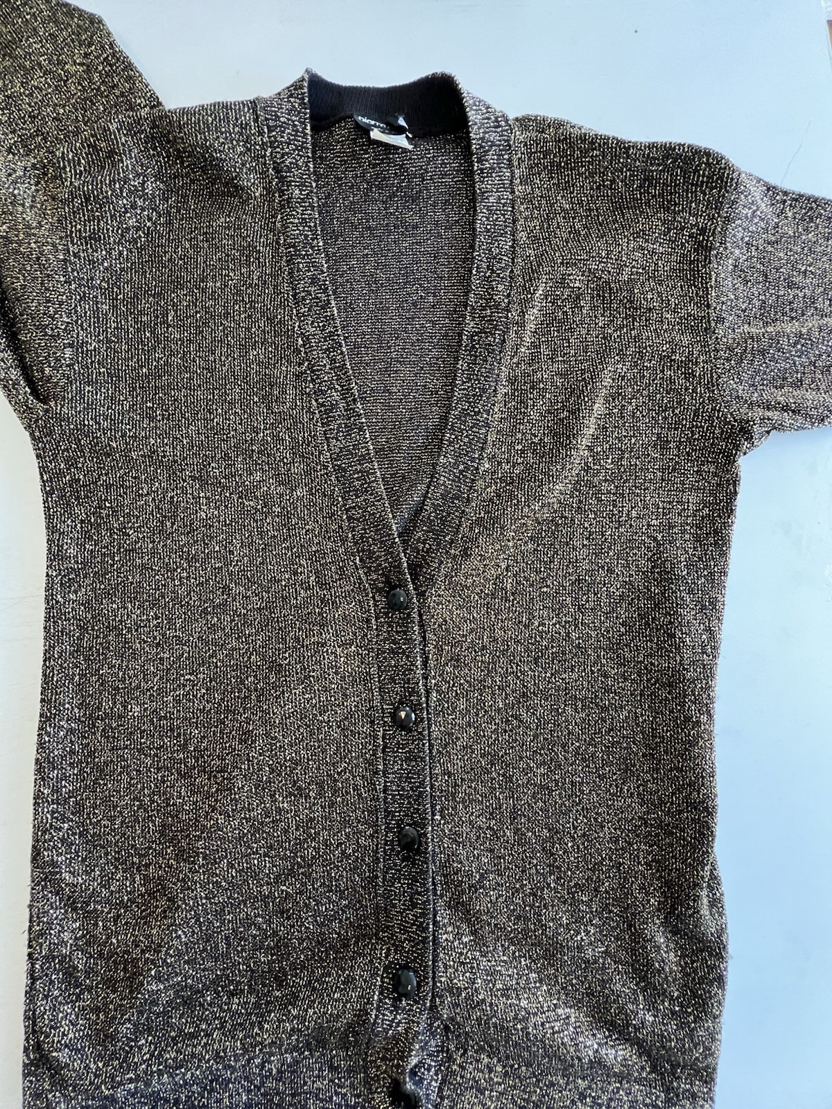 Pierre Cardin Vtg Cardigan Sweater Metallic 33”L Size Large / Medium Made In USA