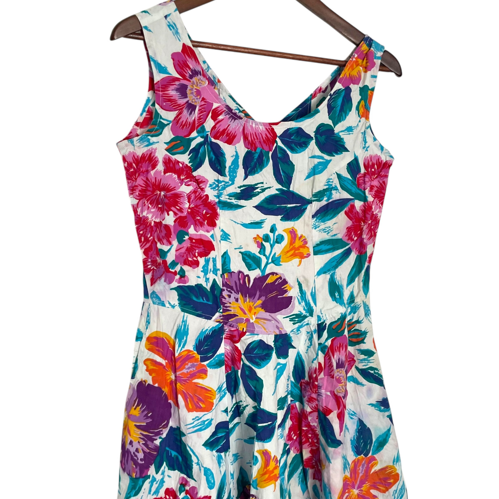 Vintage Deadstock 90s Tangibles Midi Tea Party Sun Dress S Floral Cut Out Back
