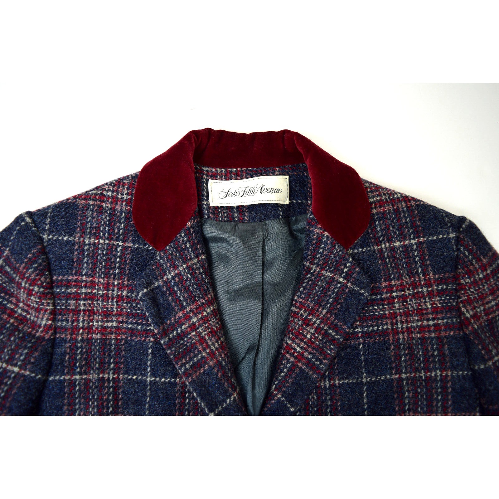 Vintage Plaid Wool Blazer Saks Fifth Avenue Intuitions Size S 70s Made USA