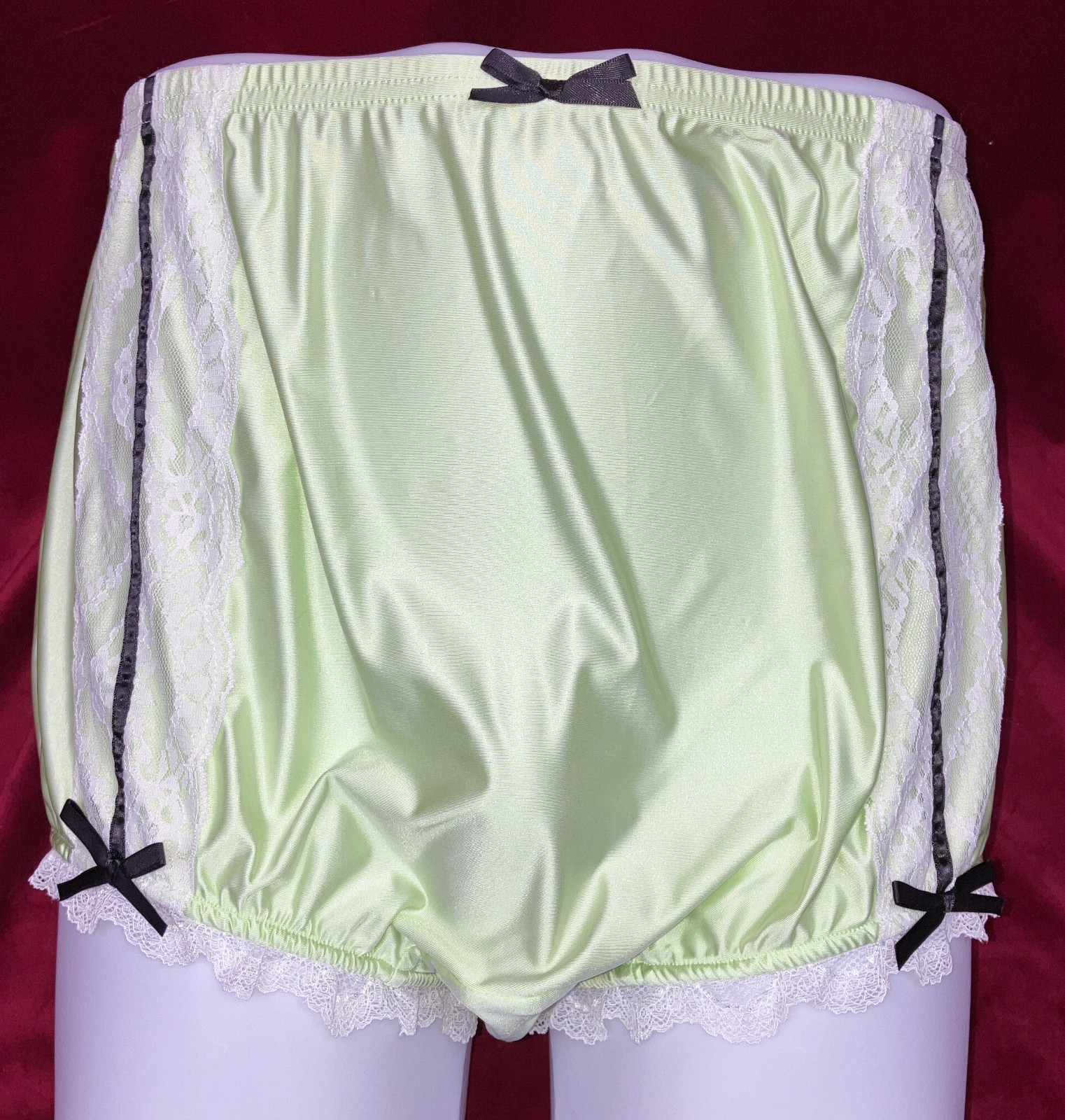 NIP 2X 3X Can-Can Granny Panty Silky Nylon Satin Lace Brief Sissy Vintage styl