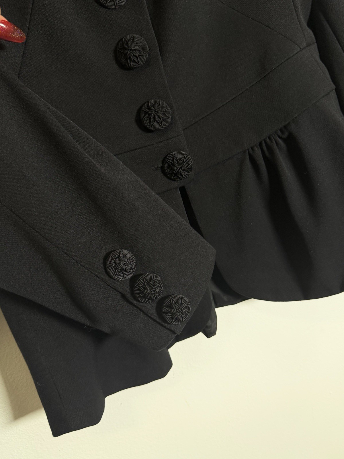 Vintage Oscar G Black Peplum Blazer Womens S M Made in USA Button Front Jacket
