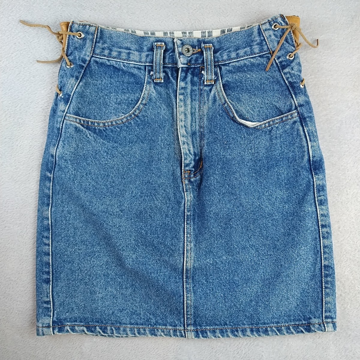 Vintage Big Star Paris France Denim Jean Pencil Skirt Women’s Small Medium Leath
