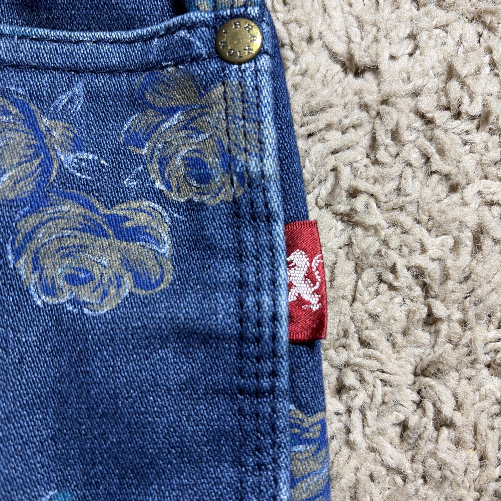 Vintage 80s Braxton Womens Stretch Floral Denim 5 Pocket Zip Front Jean Sz 14/32