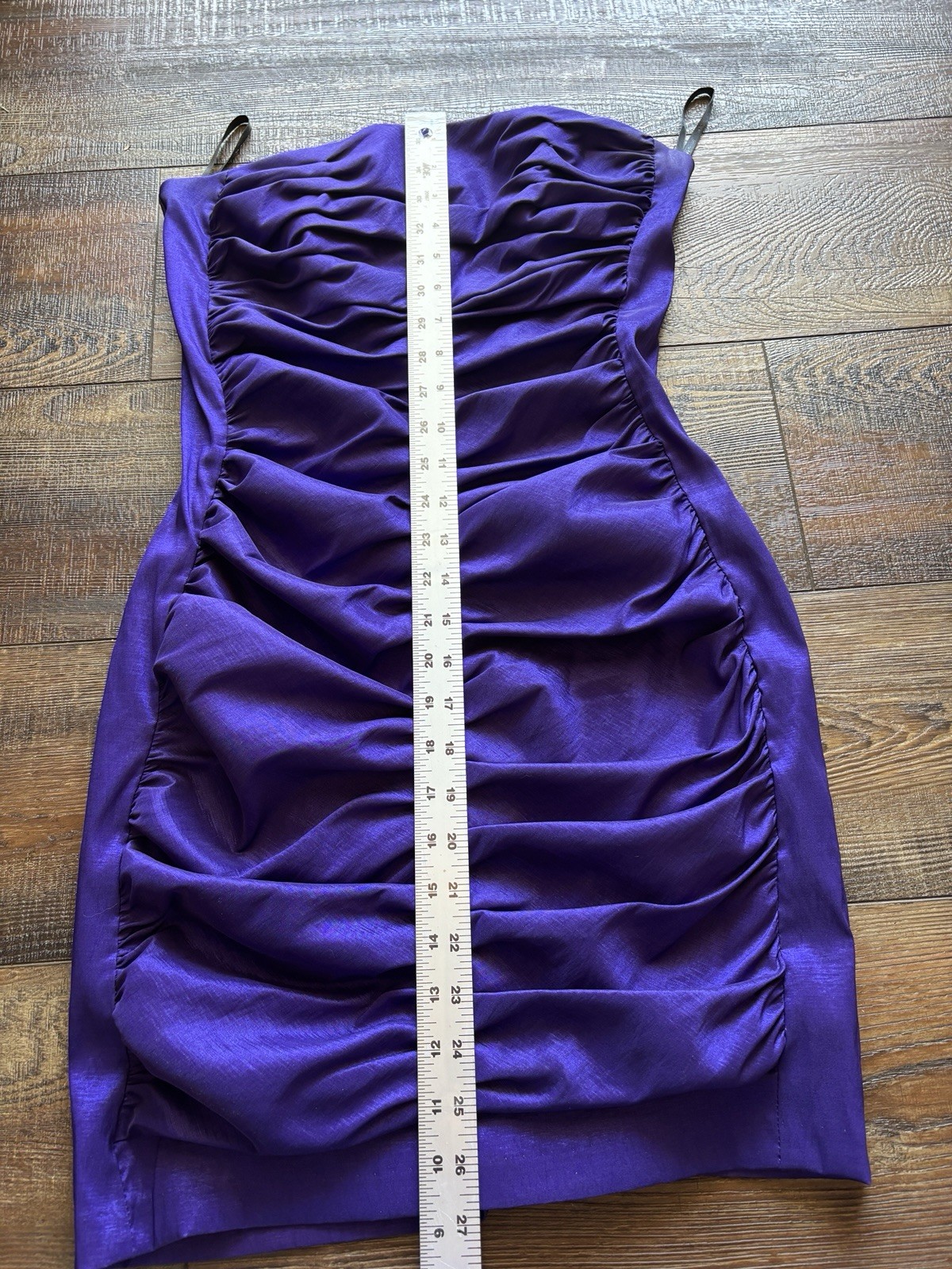 Y2K Jessica McClintock Body Con 3D Mini Wiggle Ruched Strapless Dress Purple 10