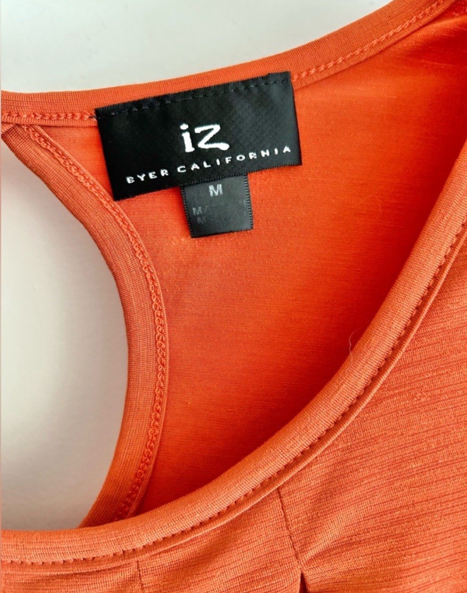 Vintage 90s IZ BYER Orange Babydoll Top Size M Ruffle Cap Sleeves Elastic Waist