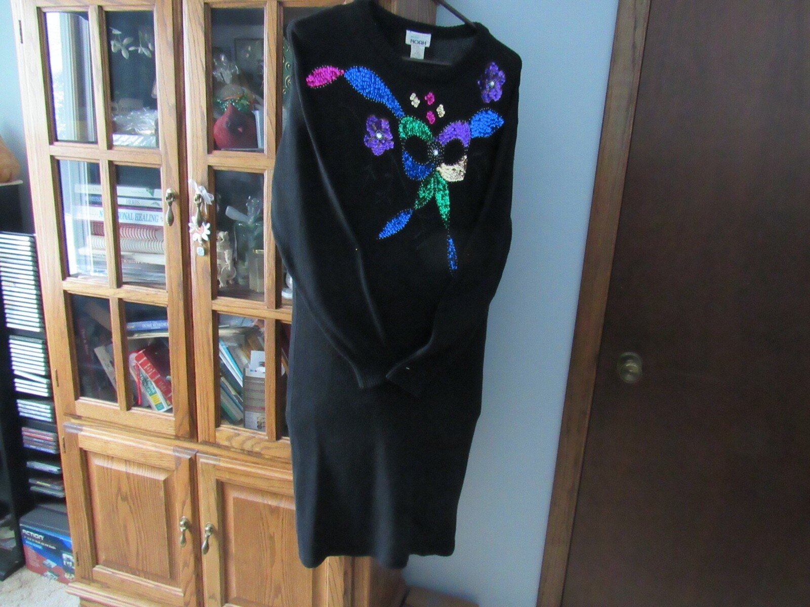 VTG BLACK BEADED SWEATER DRESS * MED/ LG * BEAUTIFUL *