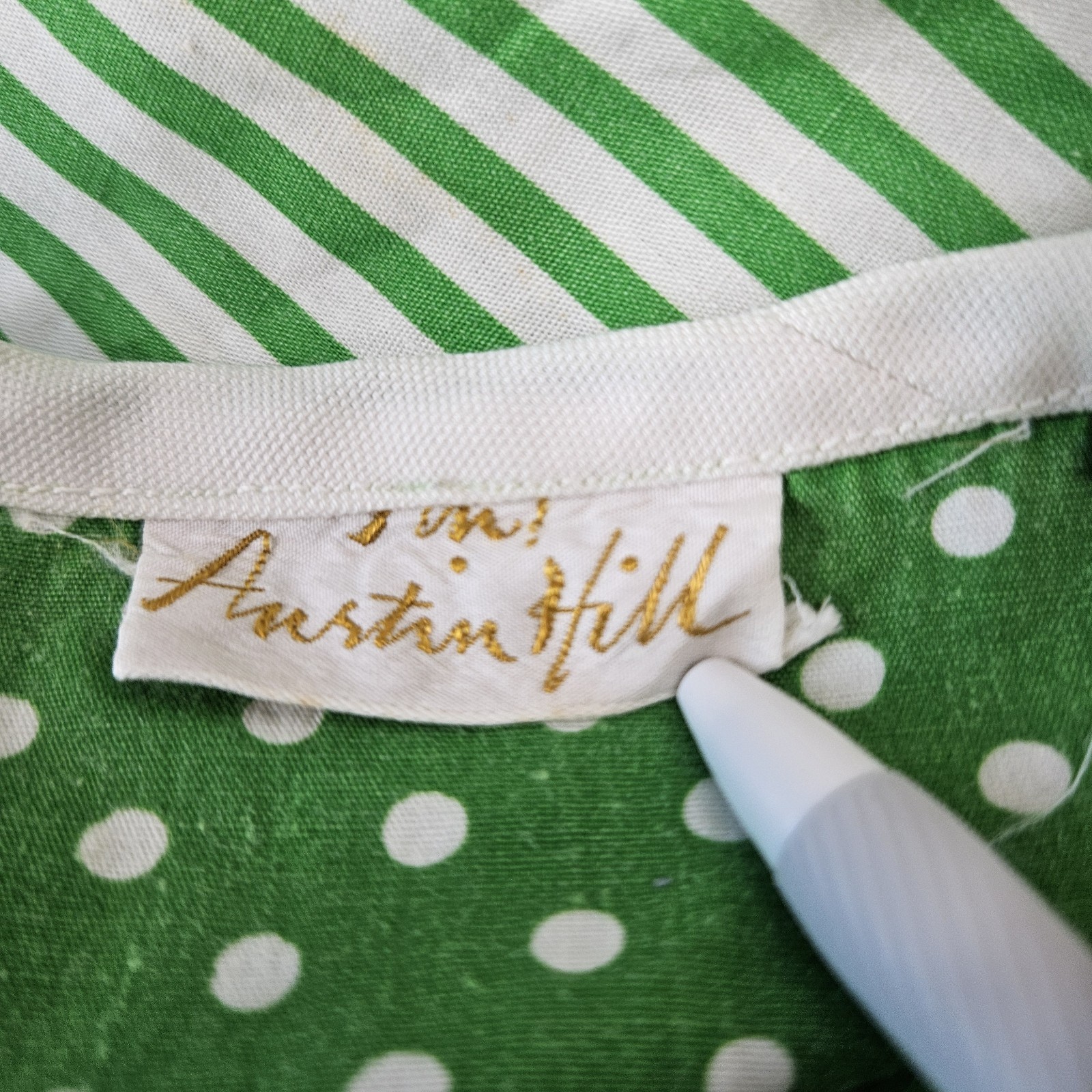 RETRO VINTAGE 1970S AUSTIN HILL *REVERSABLE* WRAP SKIRT GREEN POLKA DOT/ STRIPES