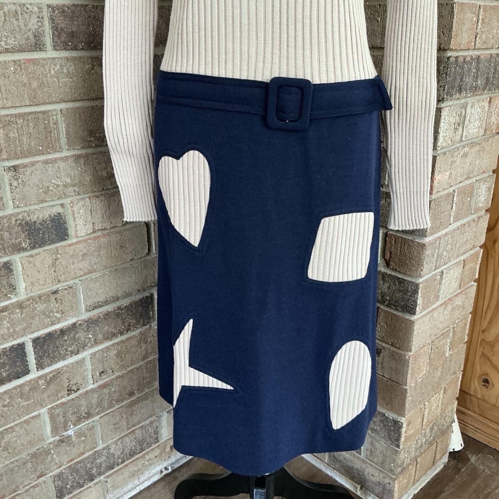VINTAGE Gino Paoli Italy Ribbed Turtleneck Dress Size 8 Blue Applique Heart #5D3