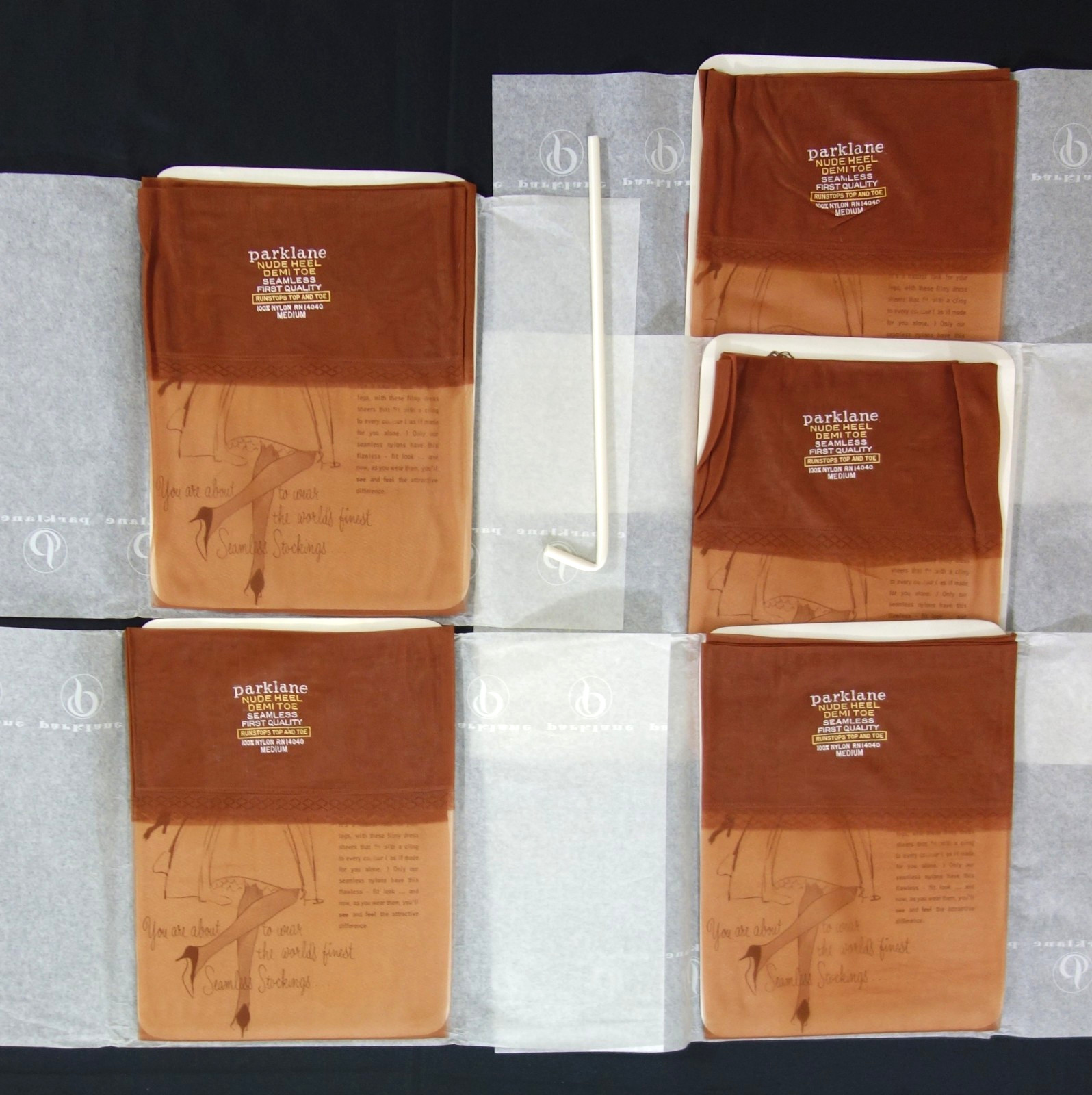 5 PR BOXED VINTAGE~PARK LANE~10.5 RT 15 DENIER SHEER NYLON STOCKINGS BROWN TOAST