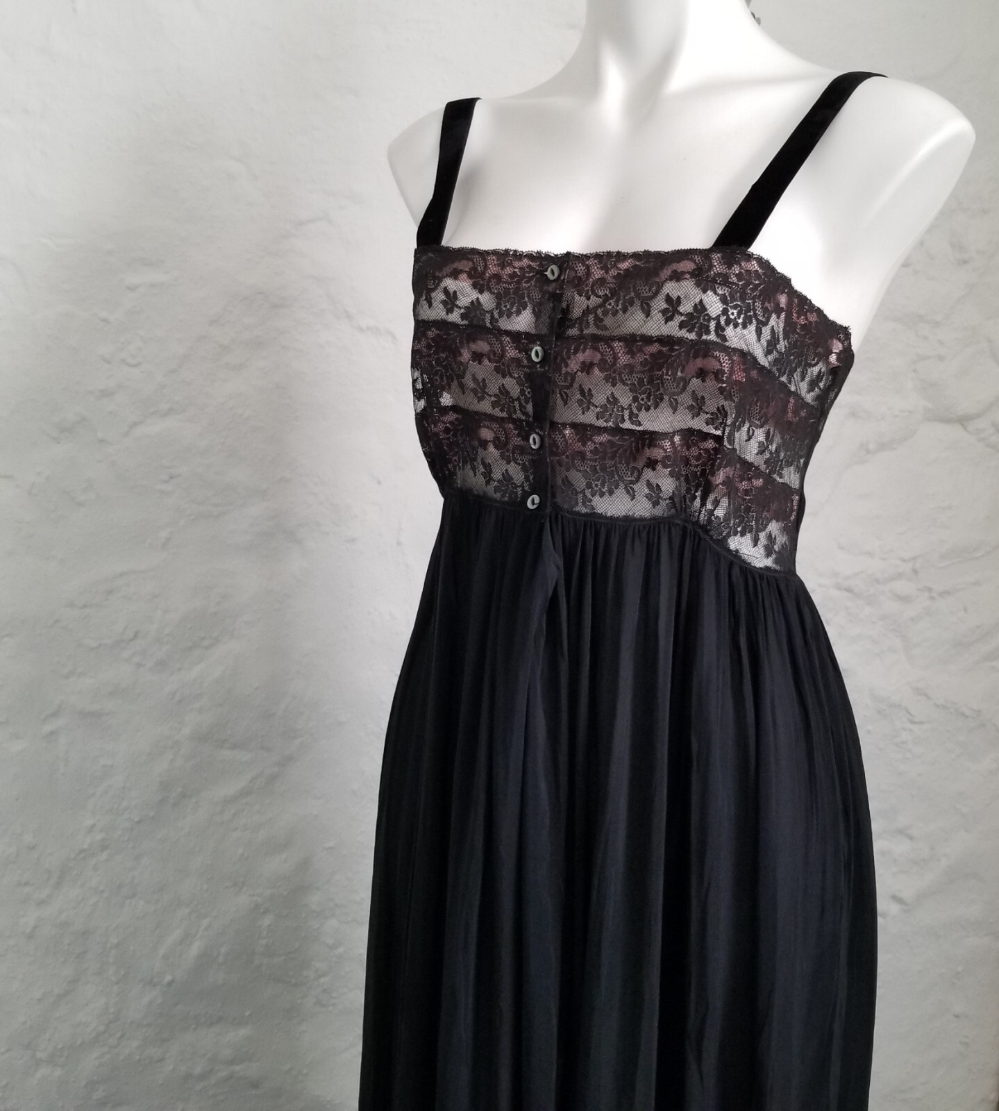 Vintage 1950s Sheer Black Nude Illusion Pink Blush Evivva Eye-ful Rayon Gown 34