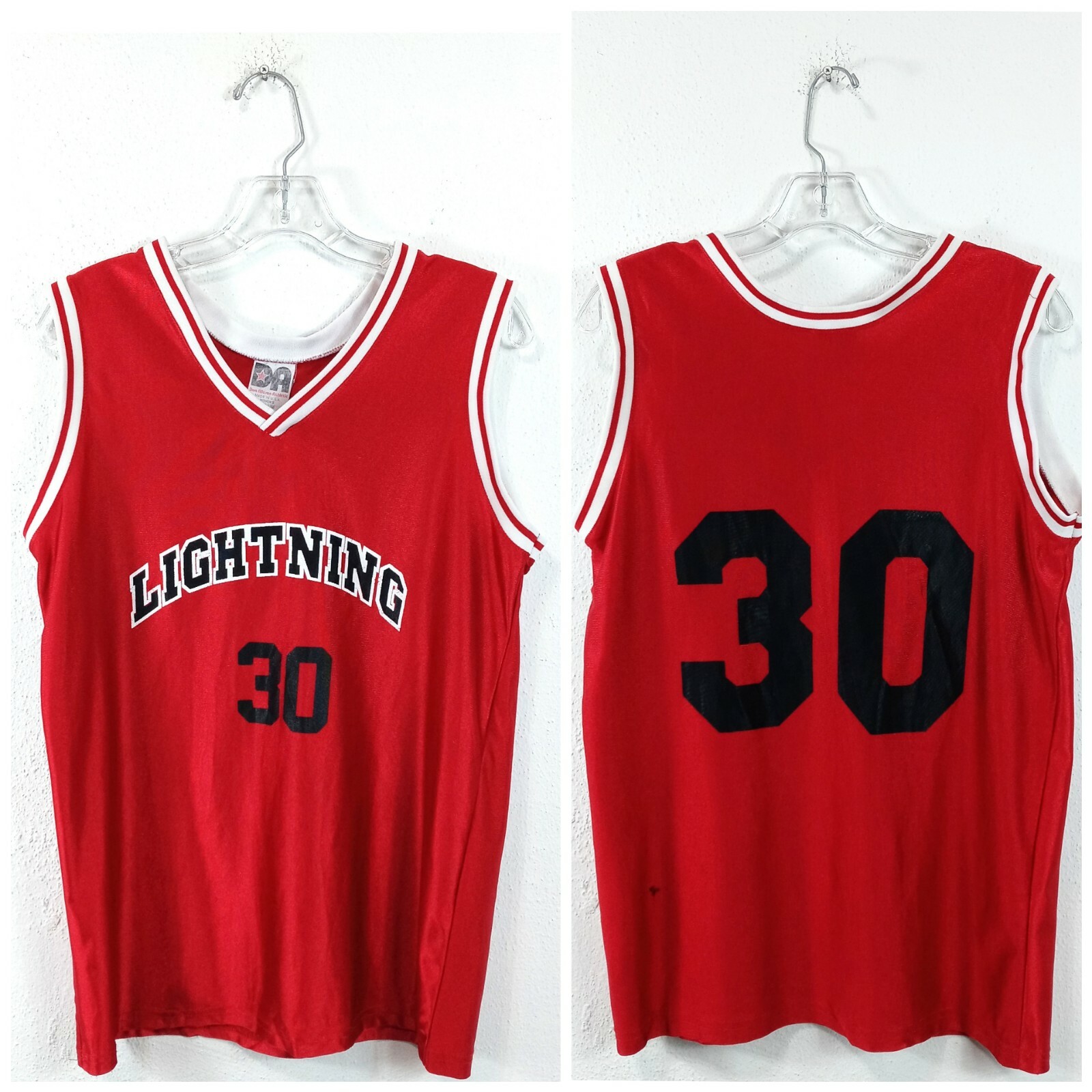 Vintage Lightning Red Sleeveless V Neck Nylon Sports Jersey Women’s Size Medium