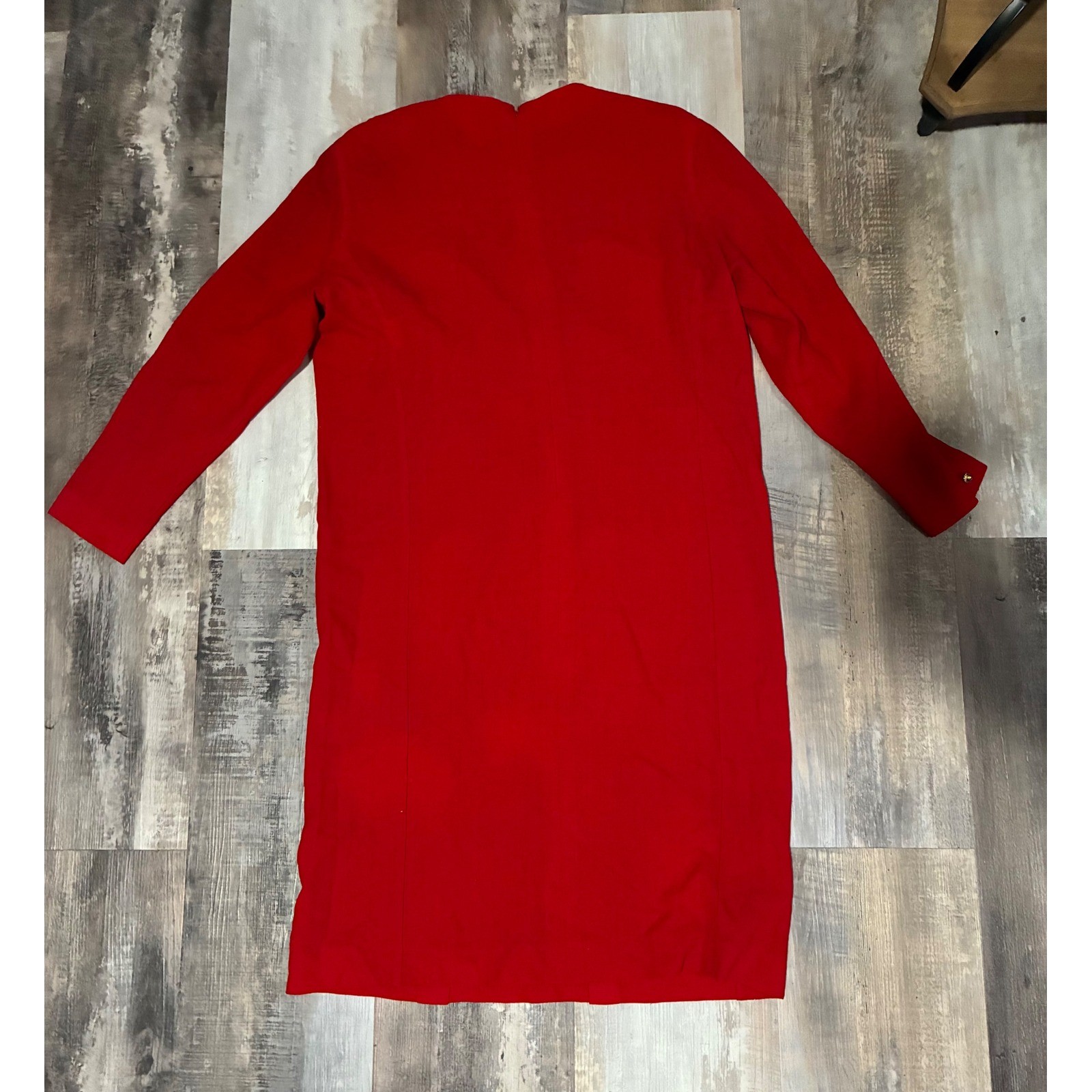 Vintage Jaeger London Red 100% Wool Dress Gold Button Detail Made in Britain
