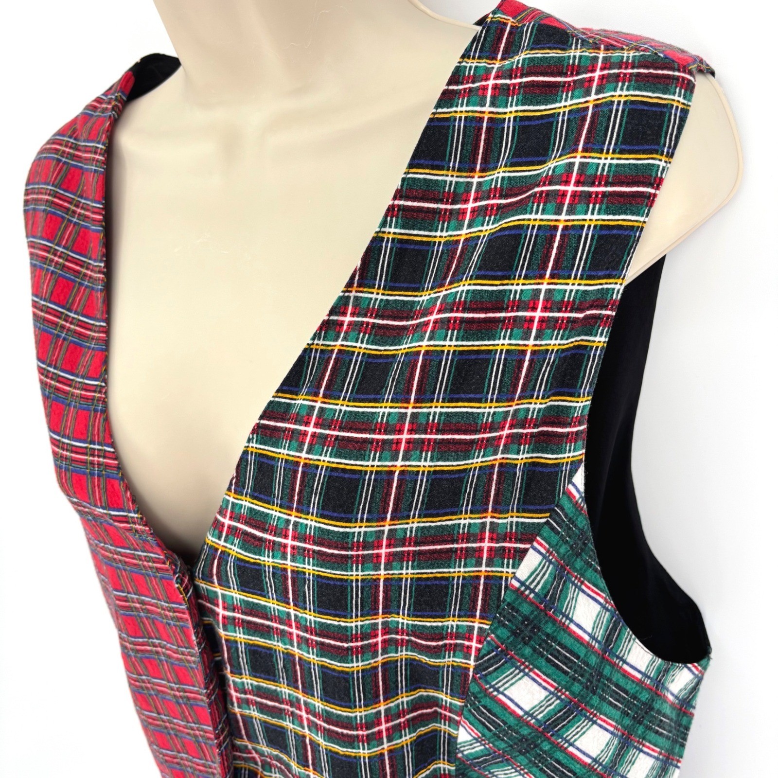 Carole Little Sport Vintage Patchwork Plaid Vest Red Green Rayon Womens Sz 16