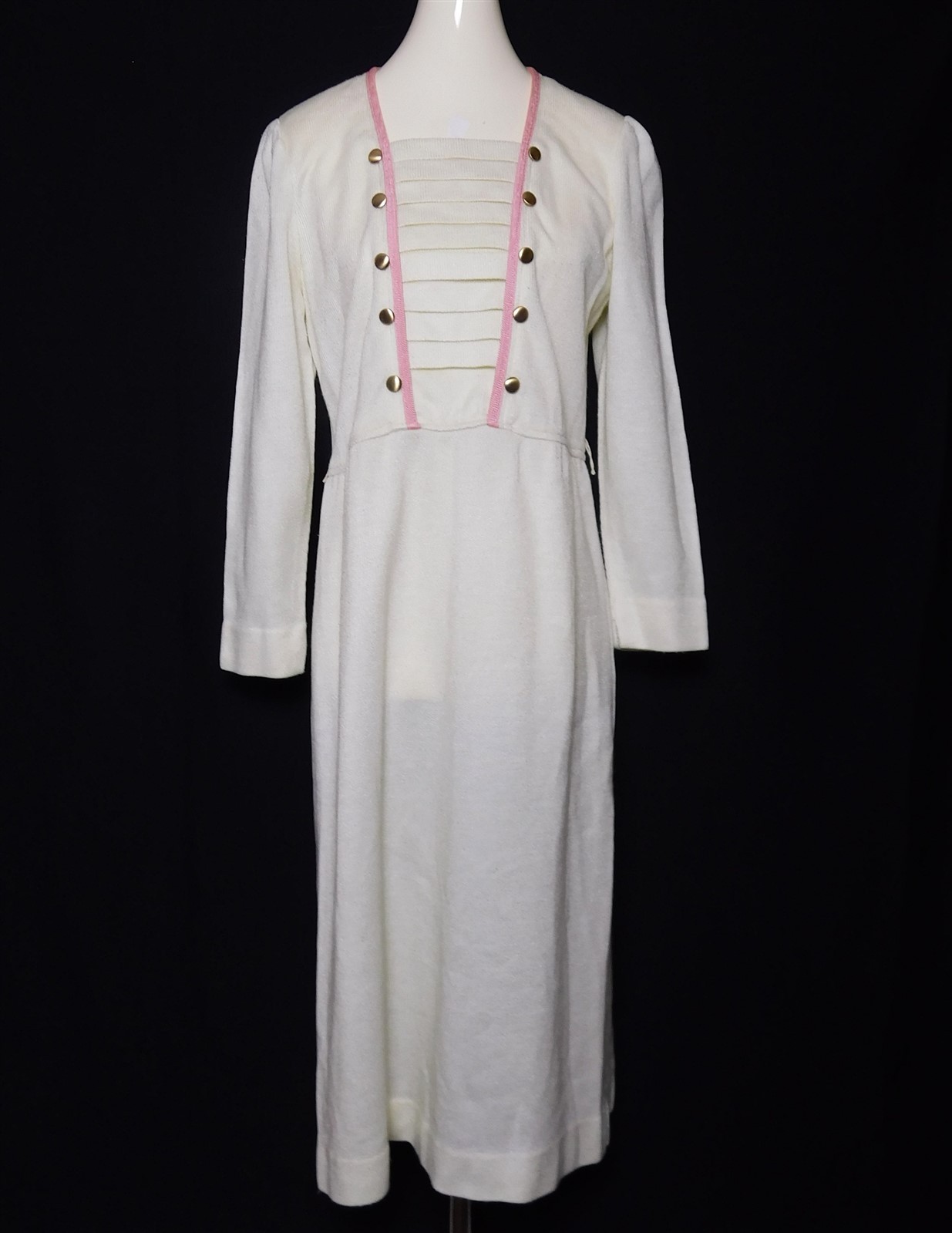 Vintage Womens LESLIE FAY For Lord and Taylor White & Pink Sweater Midi Dress 14