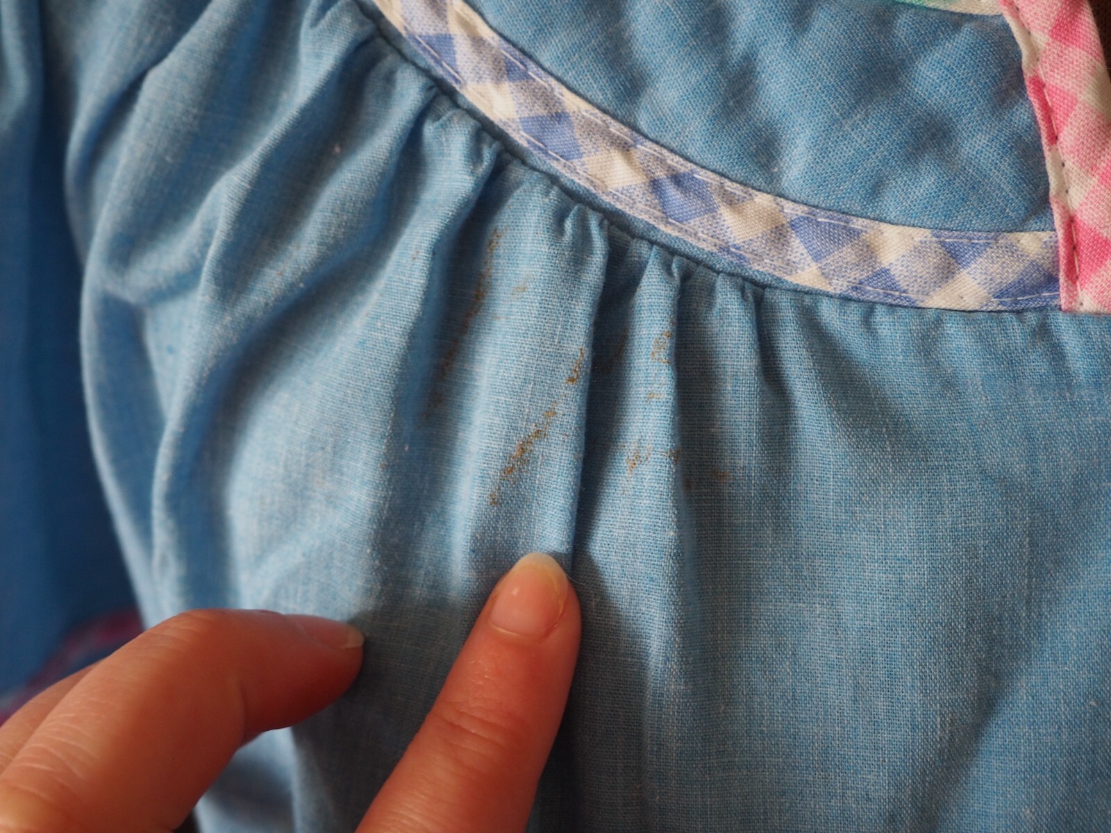 VtG 70s 80s Blue Chambray Lounge Duster Snap Front Pocket Cottage House Dress M