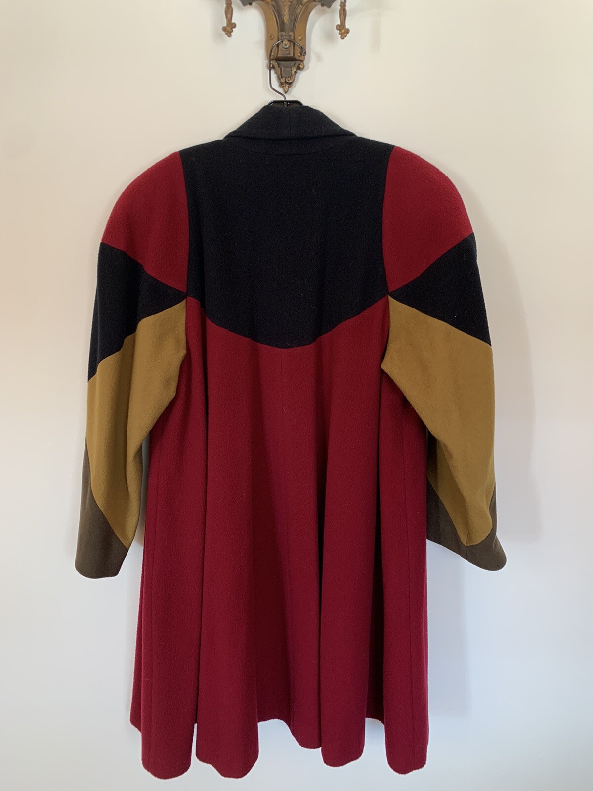 80s Vintage Swing Coat, Colorblocked in Black, Cabernet, Olive and Mustard