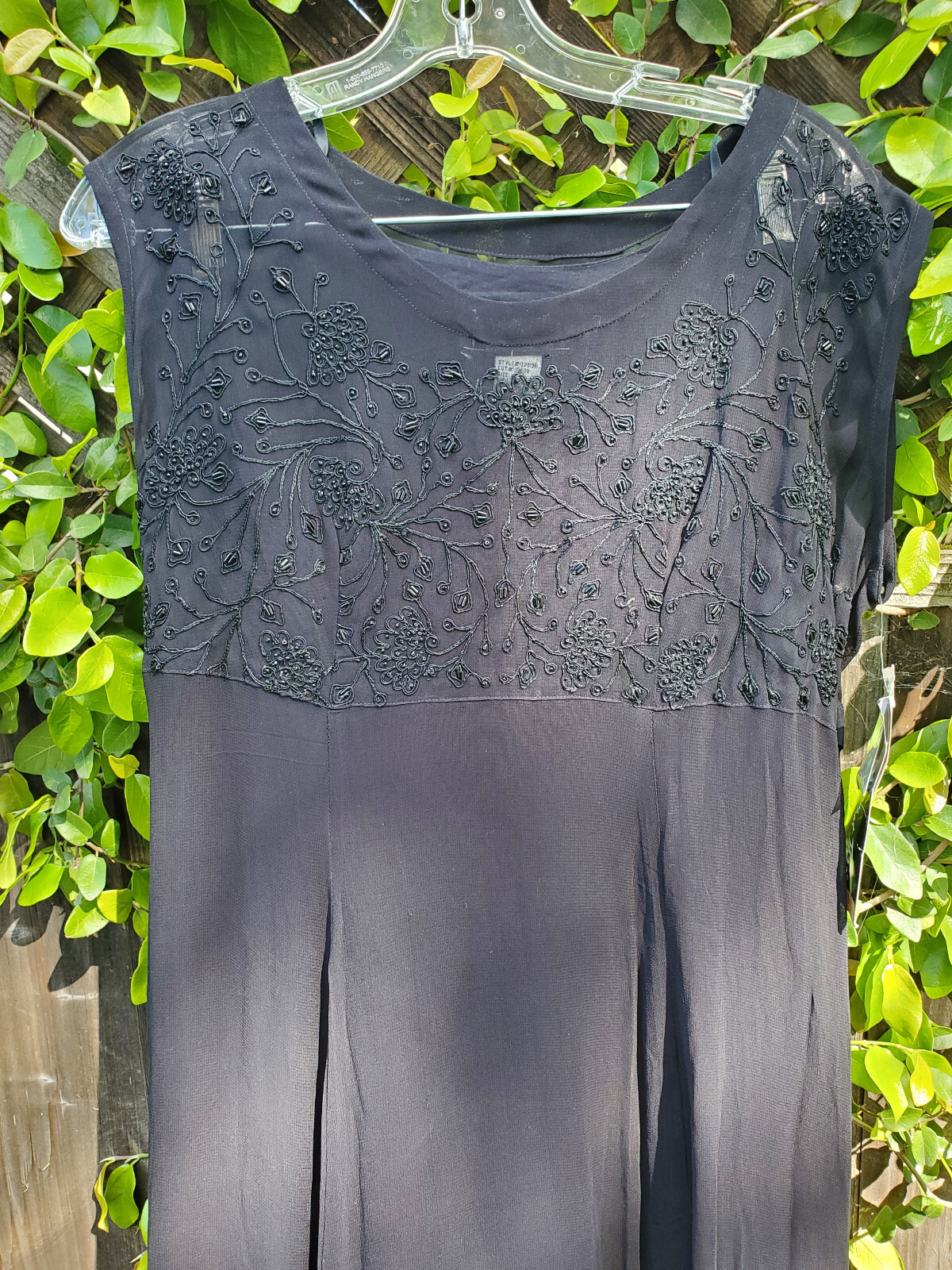 Vintage 90’s black maxi beaded sleeveless sheath dress with tags All That Jazz s