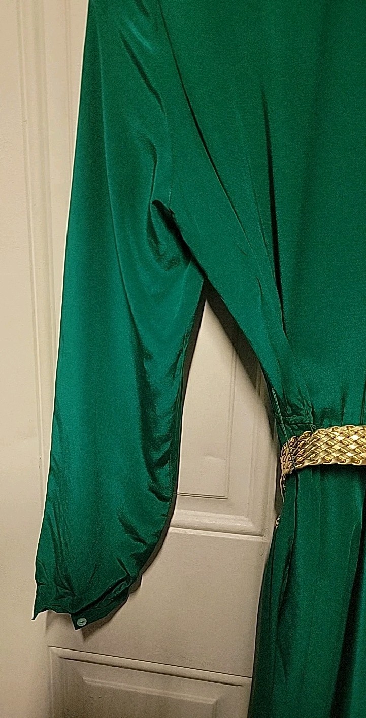 Vintage 80s Jerry Regenbogen Silk Dress Retro Glam Green