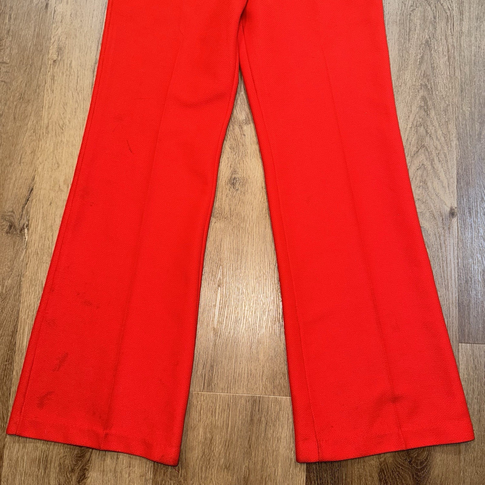 Vtg 60s 70s Bell Bottom Pants Womens 12 Tomato Red Stretch Polyester Hippy Disco