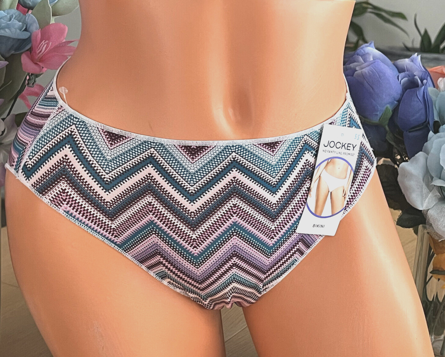 325 Jockey Sm Silky Smooth Zig Zag Design Tactel Nylon Bikini Panties #165 NWT